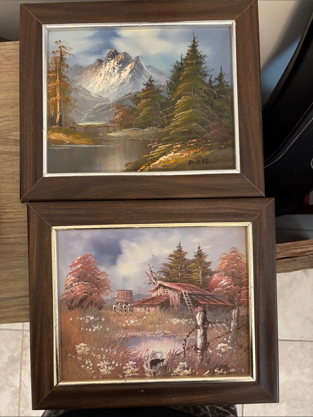 Set of 2 Framed Landscape Paintings in Brown Frames - 10x12
